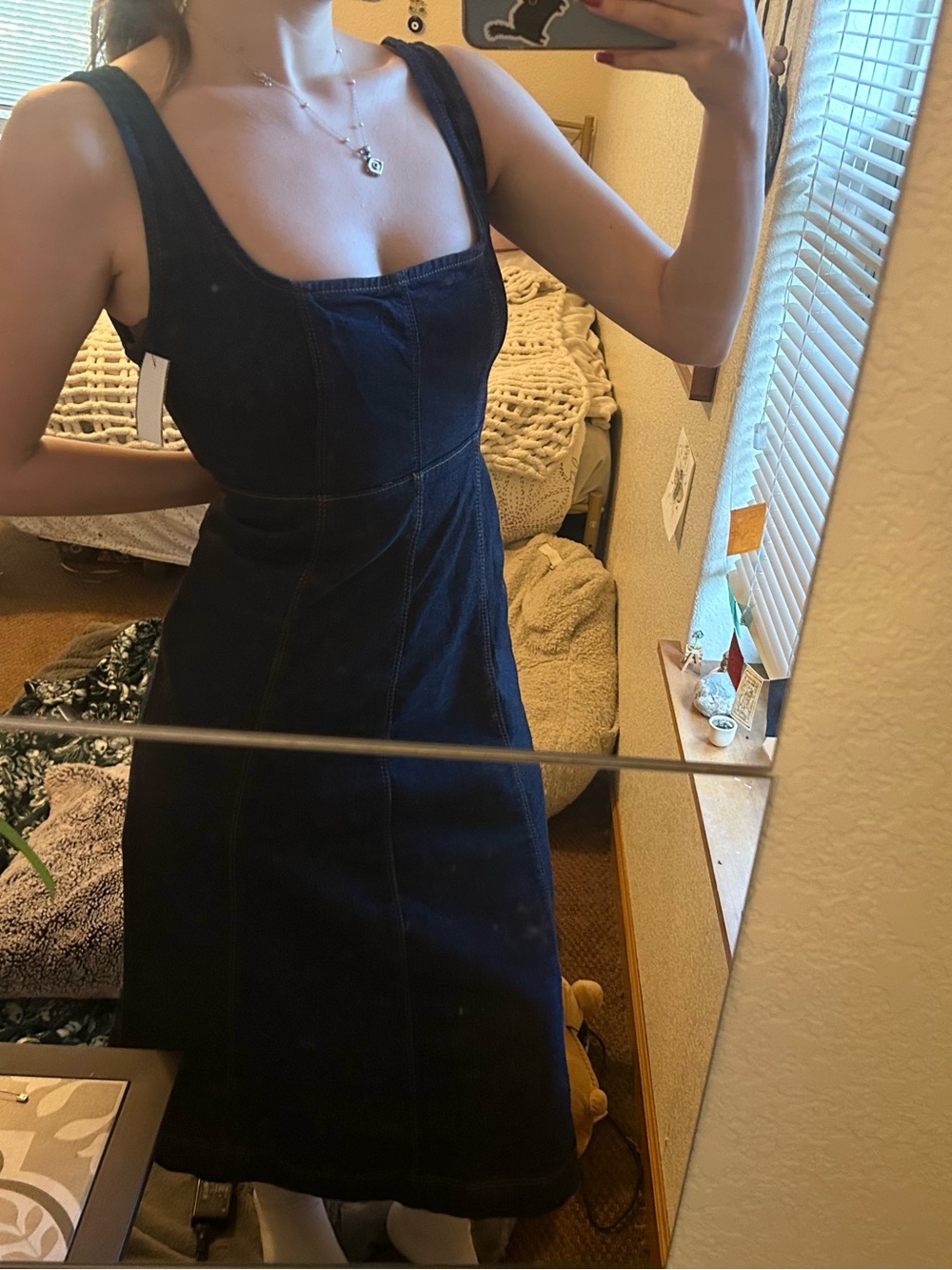 Deep Denim Midi Dress Fit and Flare